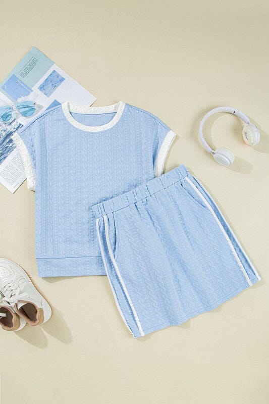Textured Skirt Set with Contrasting Piping Shewin 