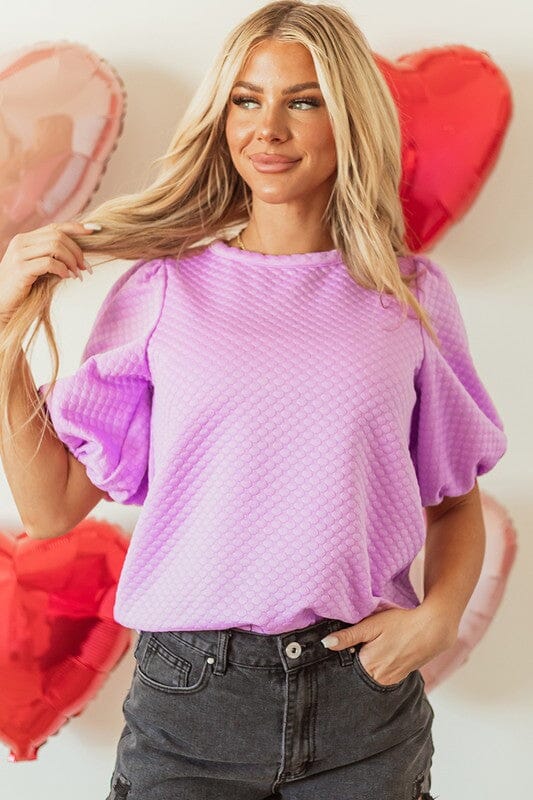 Textured Solid Puff Top Kentce 