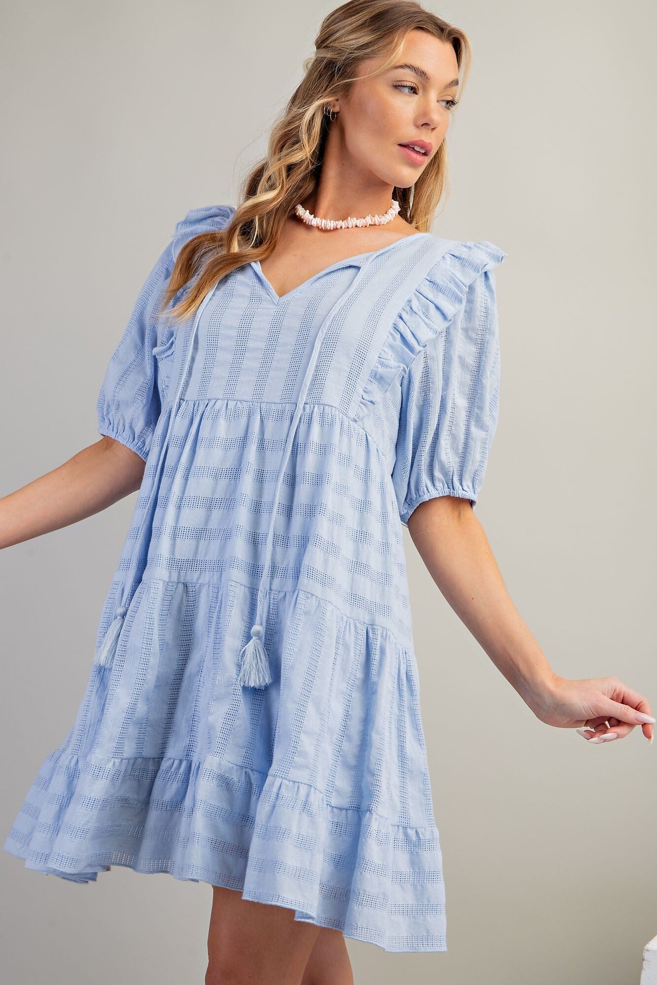 TEXTURED STRIPE COTTON VOILE DRESS easel 