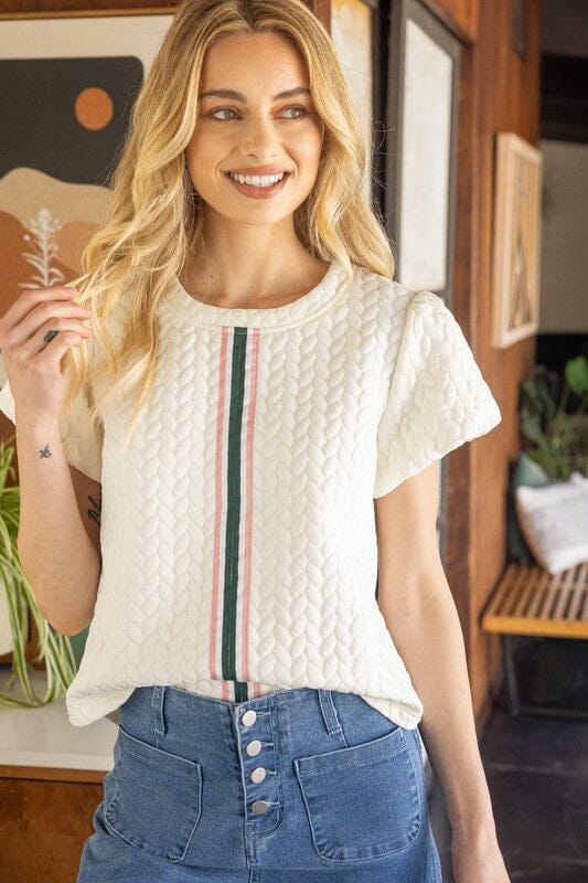 Textured Stripe Front Top Voy 