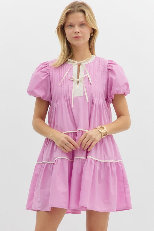Tie Front Dress with Pintuck Detail Entro 