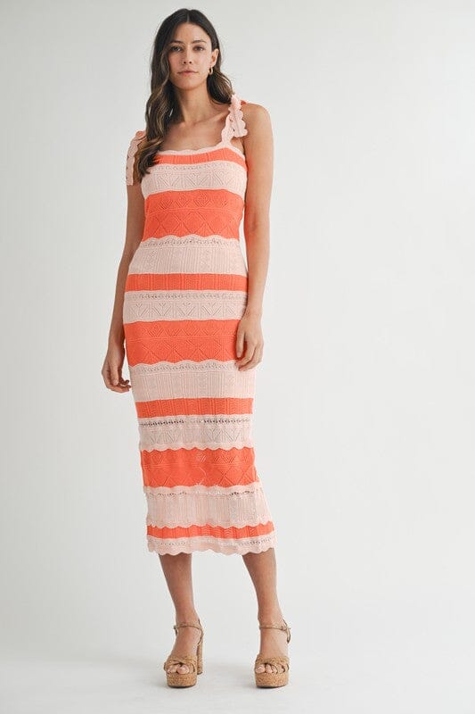 Tie Shoulder Striped Crochet Dress Mable 