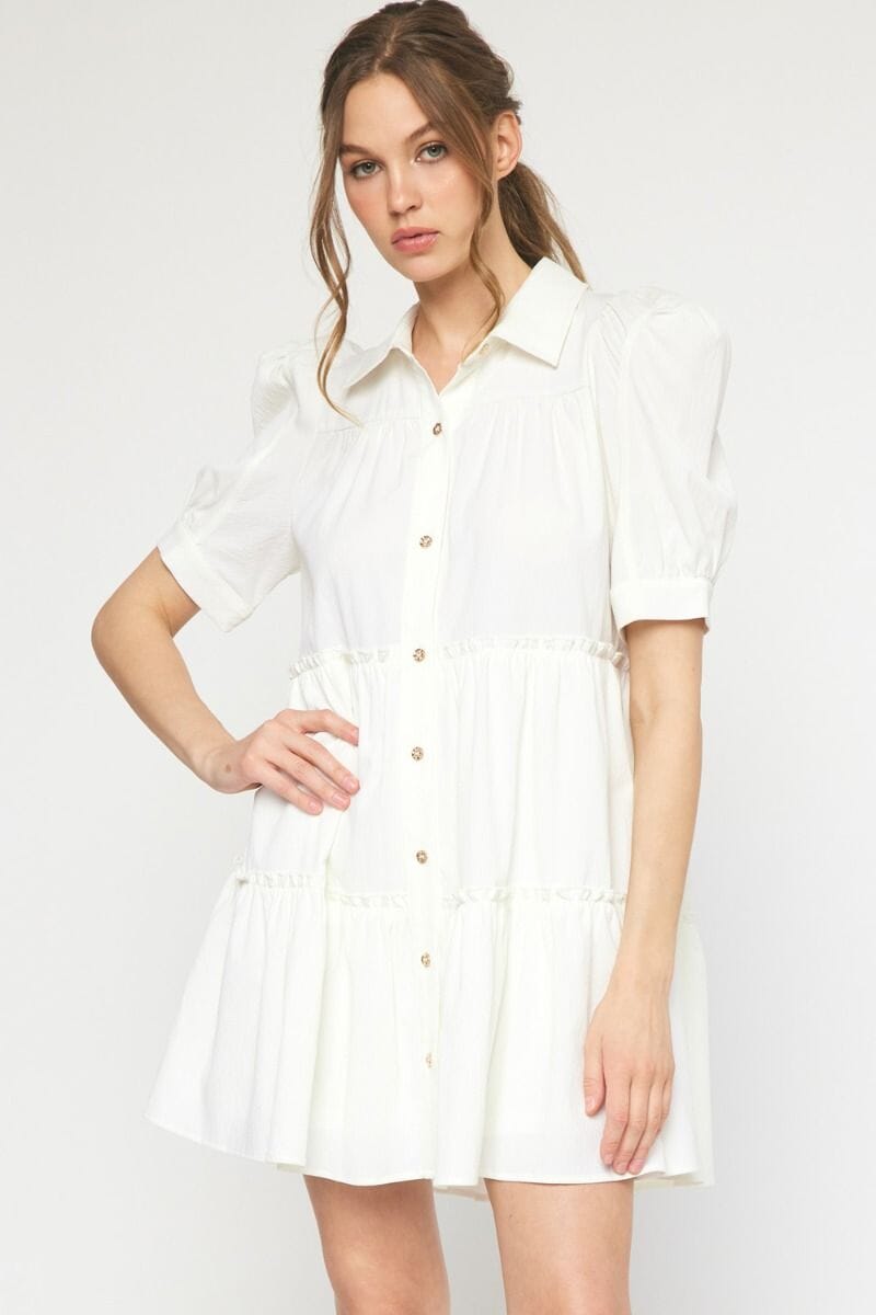 Tiered Button Up Collared Dress entro 