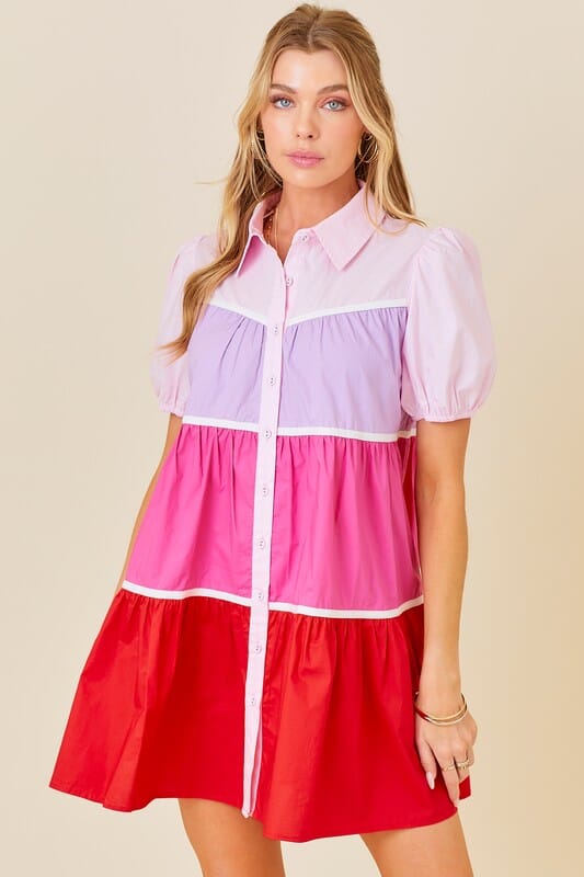 Tiered Colorblock Poplin Dress day + moon 