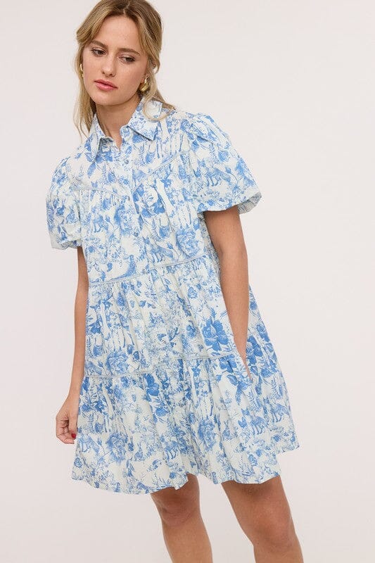 Toile Puff-Sleeve Shirt Dress Ultramarine 