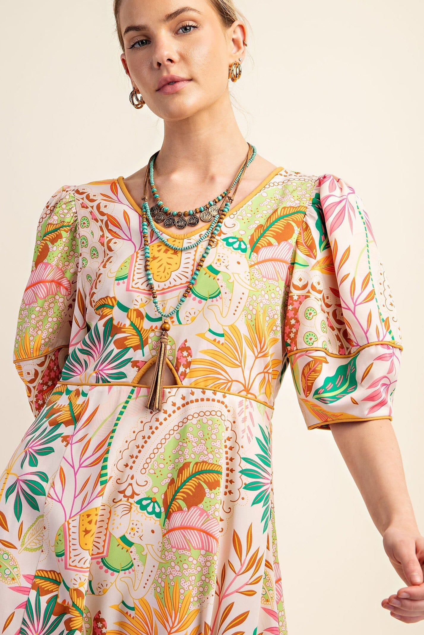 Tropical Floral Maxi w/ Mid Cutout Gigio 