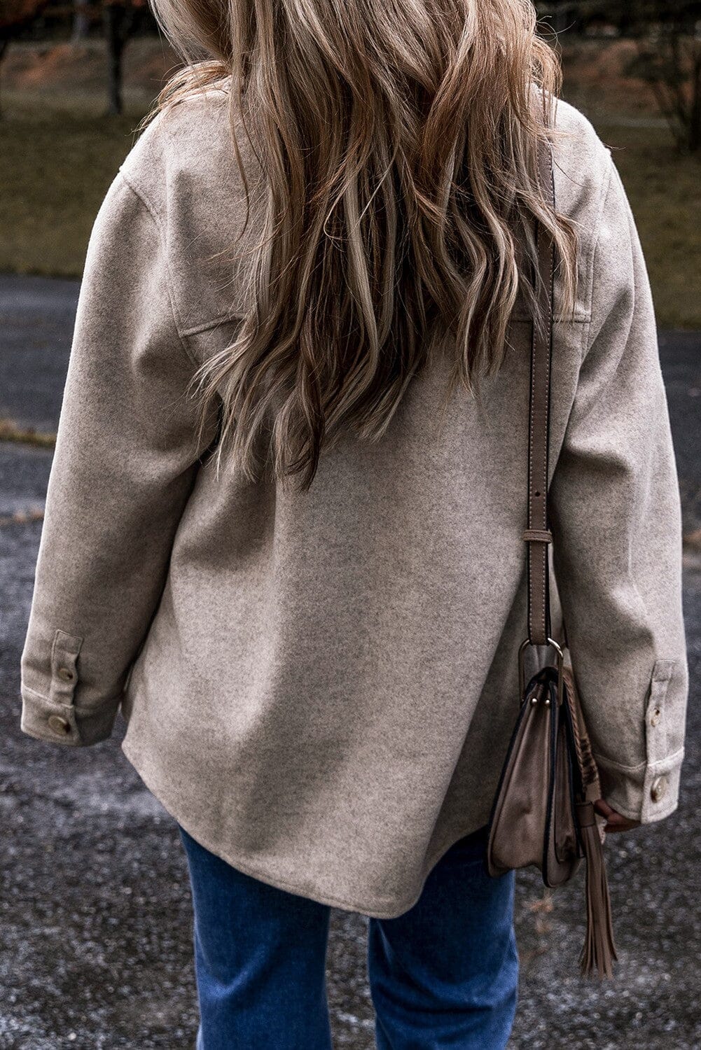 Turn Down Collar Flap Pockets Buttoned Shacket Kentce 