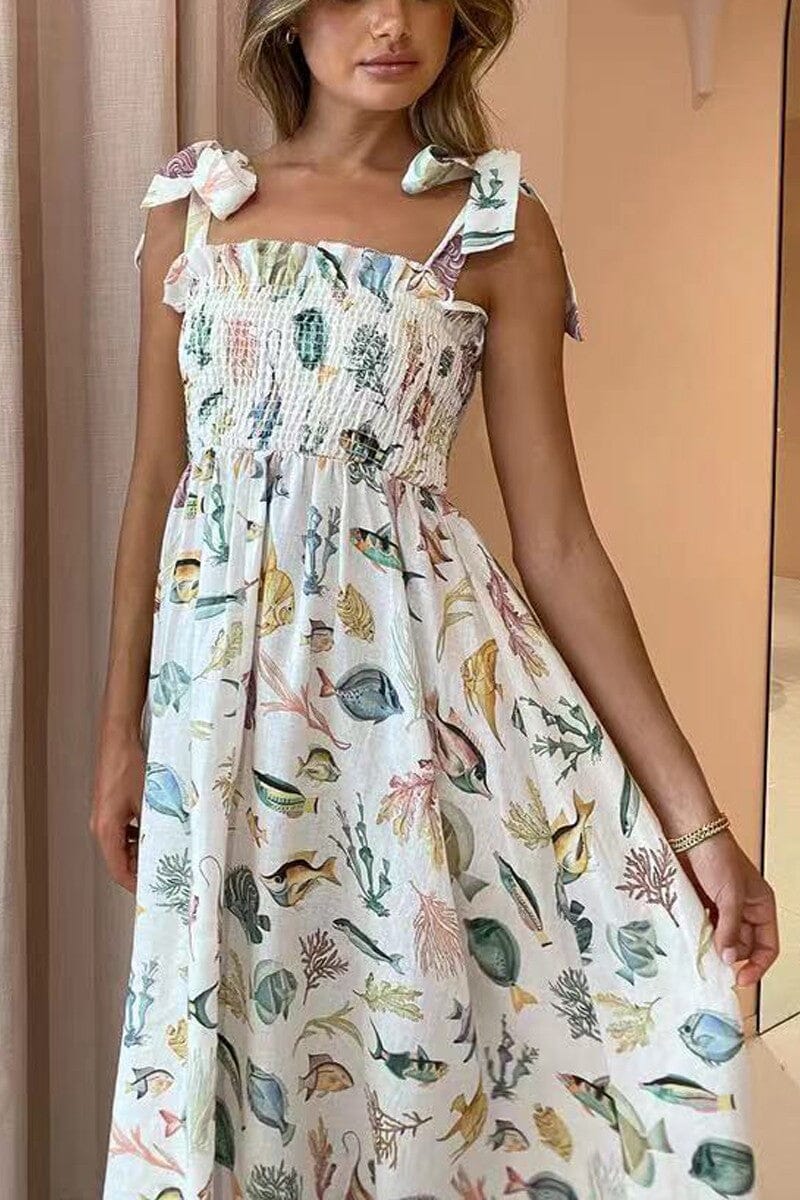 Underwater Charm Smocked Maxi Dress Mayah Overseas 