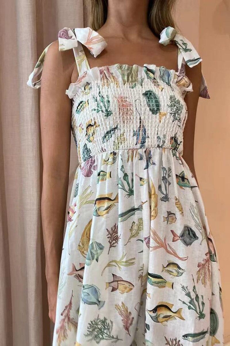 Underwater Charm Smocked Maxi Dress Mayah Overseas 