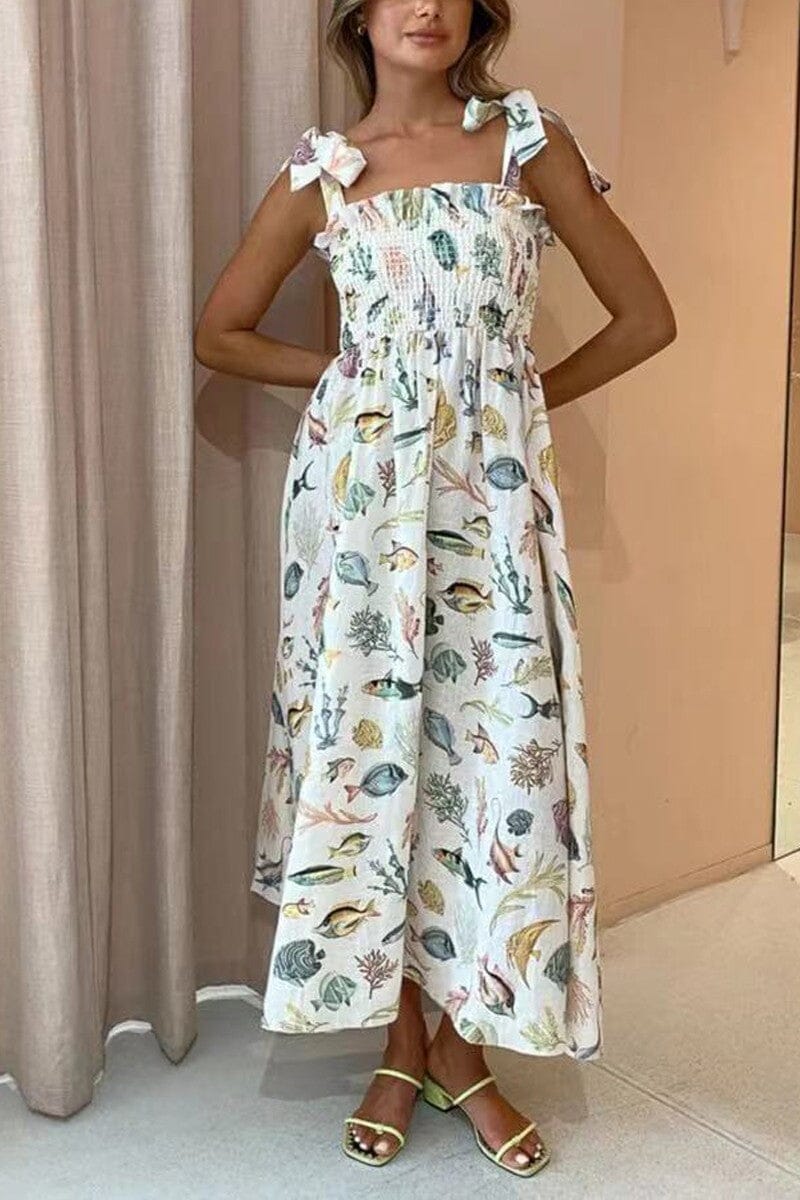 Underwater Charm Smocked Maxi Dress Mayah Overseas 
