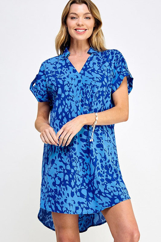 V-Neck Collared Spotted Short Dress Solution 