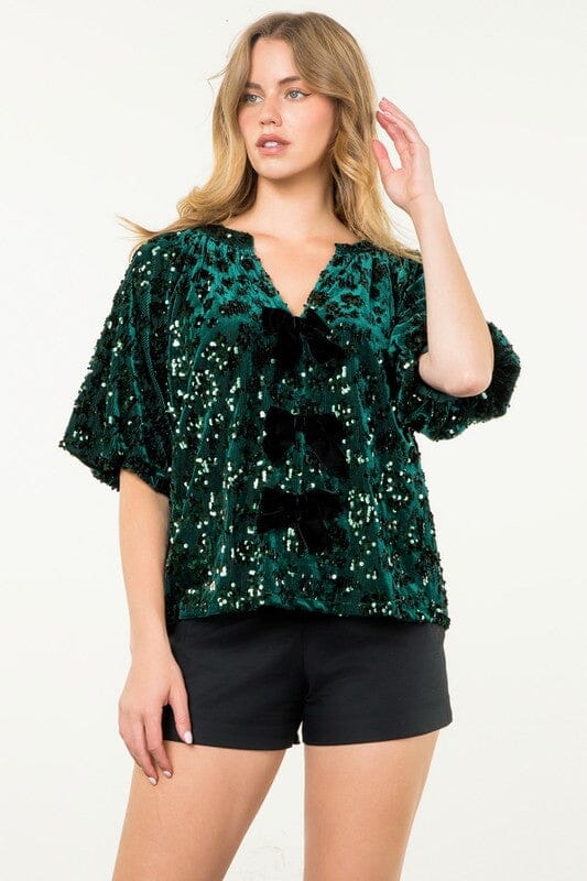 Velvet Sequin Bow Detail Top THML 