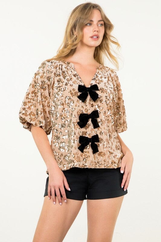 Velvet Sequin Bow Detail Top THML 