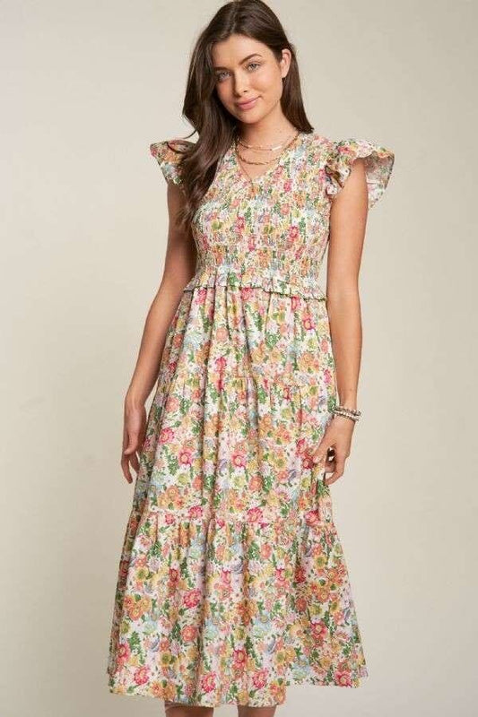 VINTAGE GARDEN FLORAL TIERED MIDI DRESS Davi and Dani 