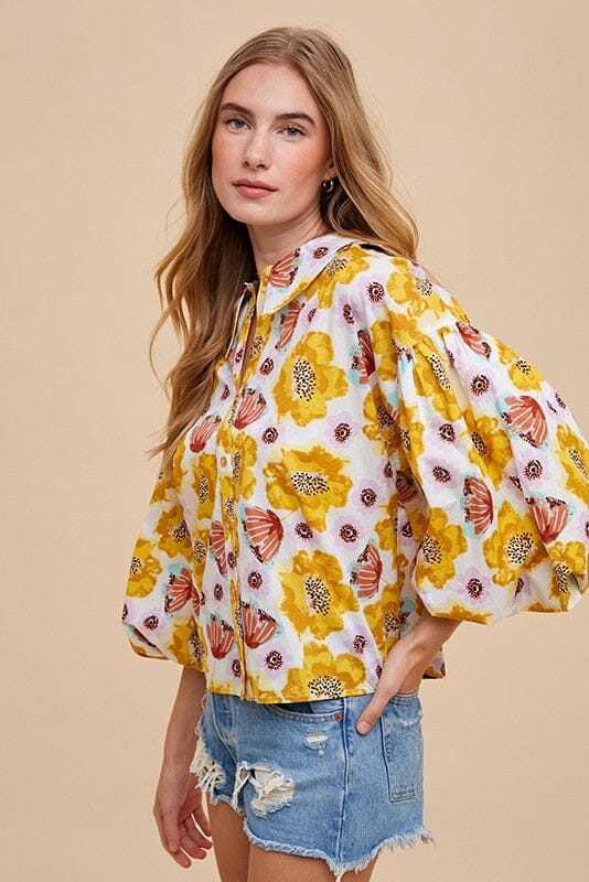 WATERCOLOR FLORAL PRINTED BUTTON DOWN BLOUSE annie wear 