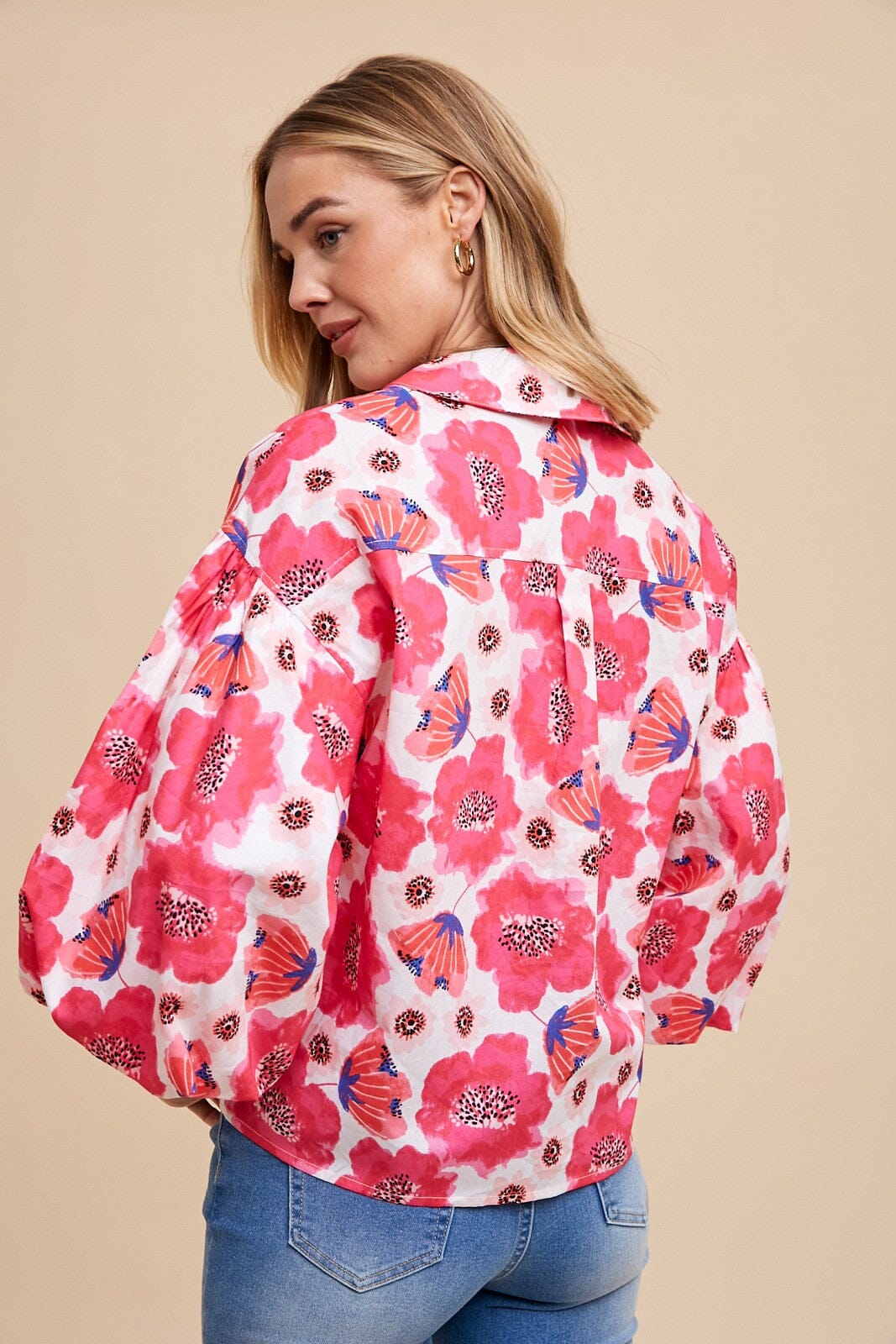WATERCOLOR FLORAL PRINTED BUTTON DOWN BLOUSE annie wear 