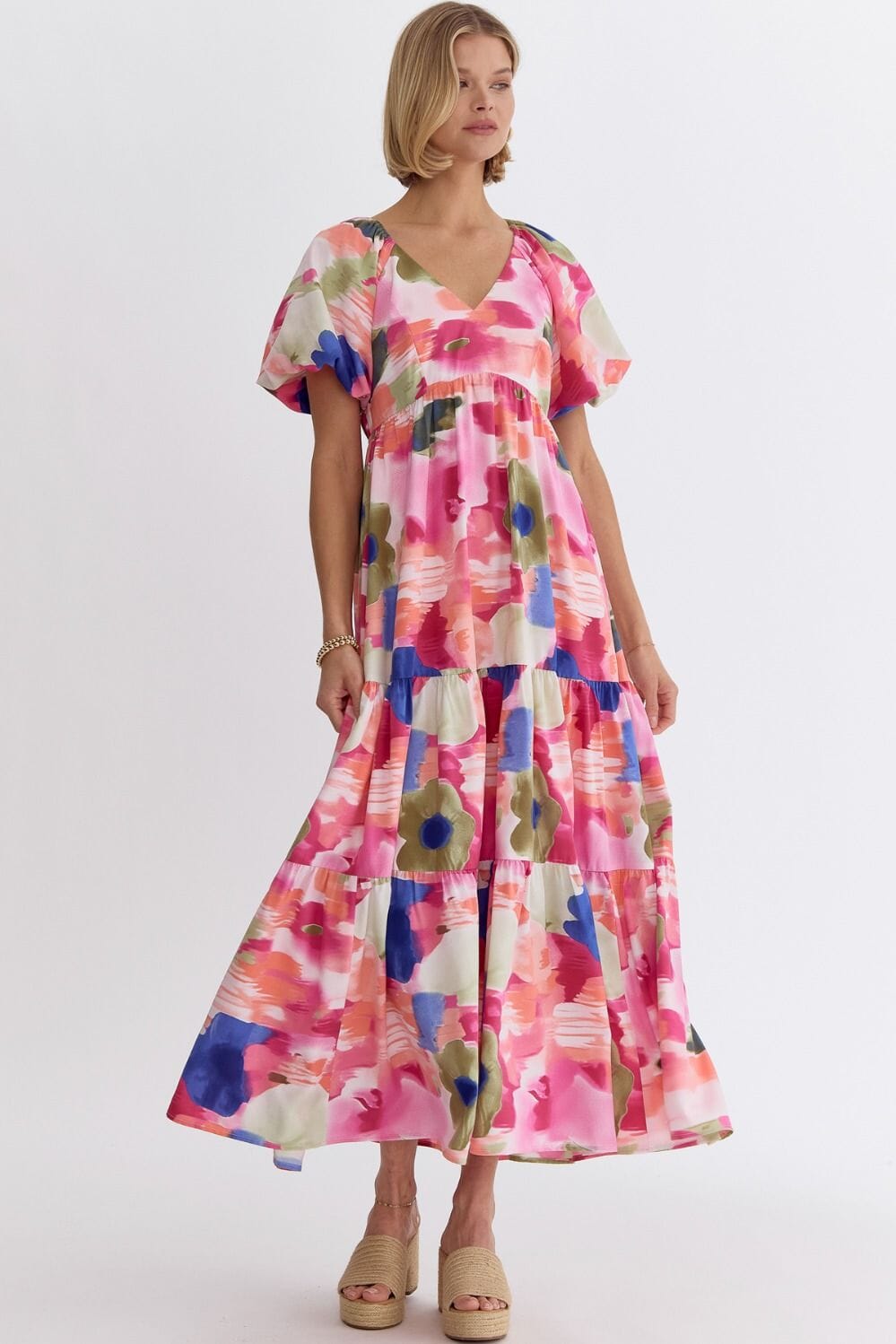 Watercolor Puff Sleeve Maxi entro 