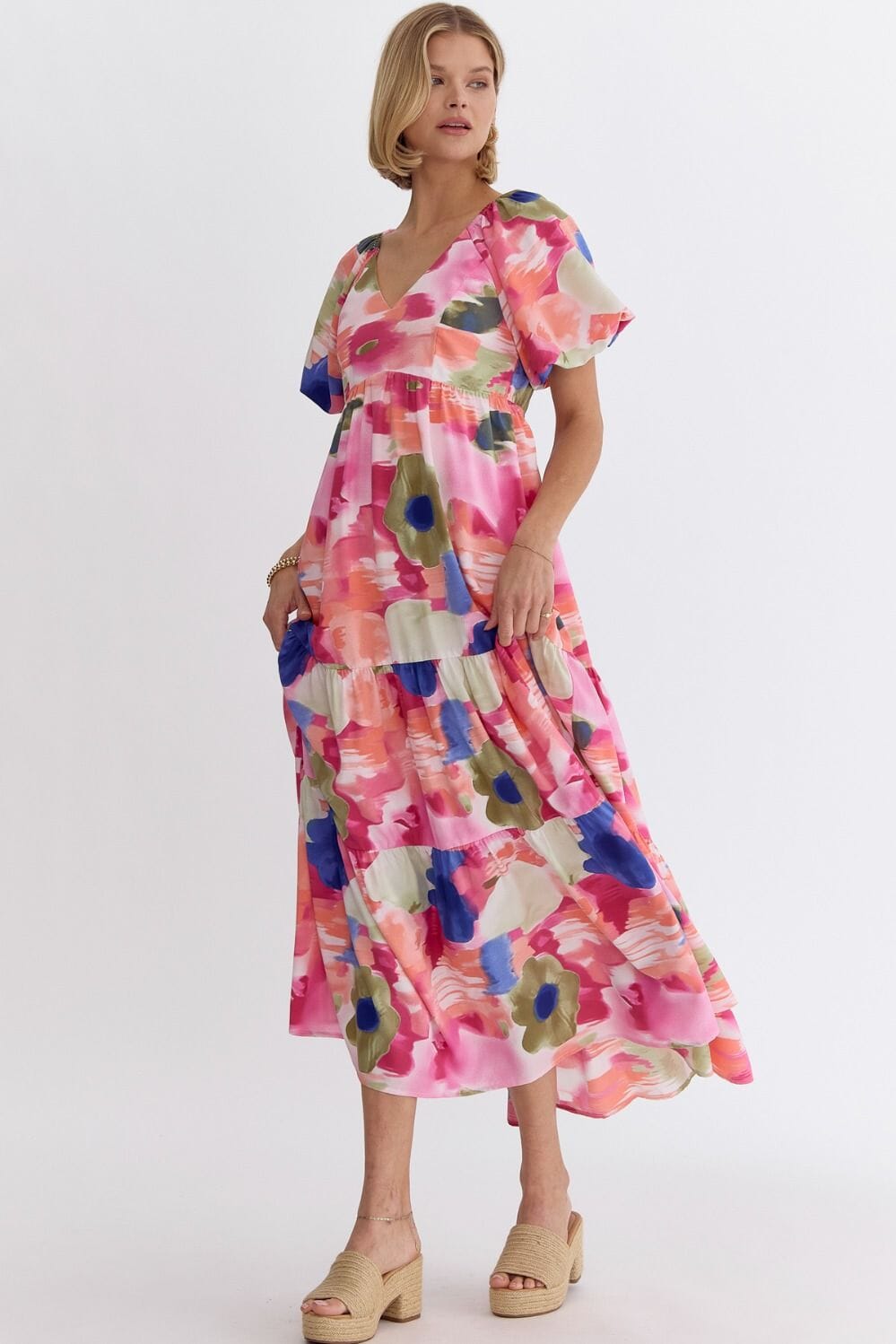 Watercolor Puff Sleeve Maxi entro 