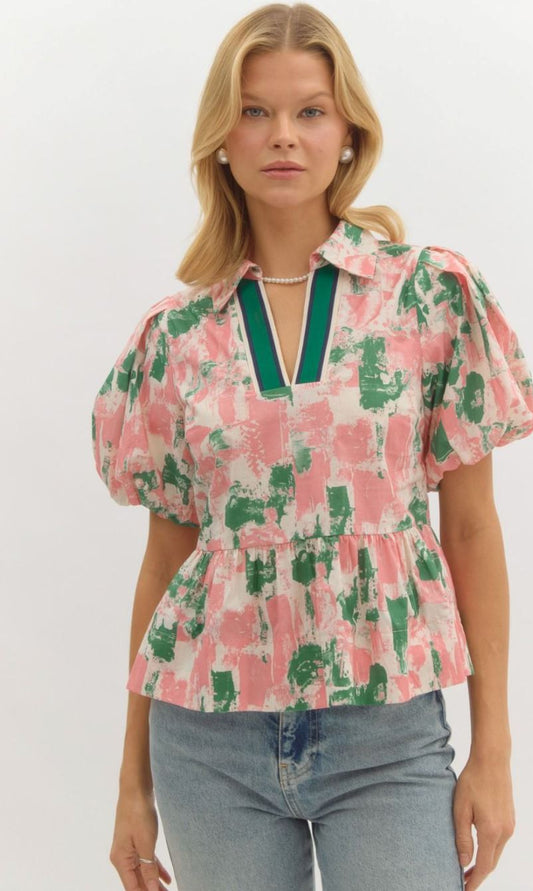Watercolor Ribbon Neck Blouse entro 