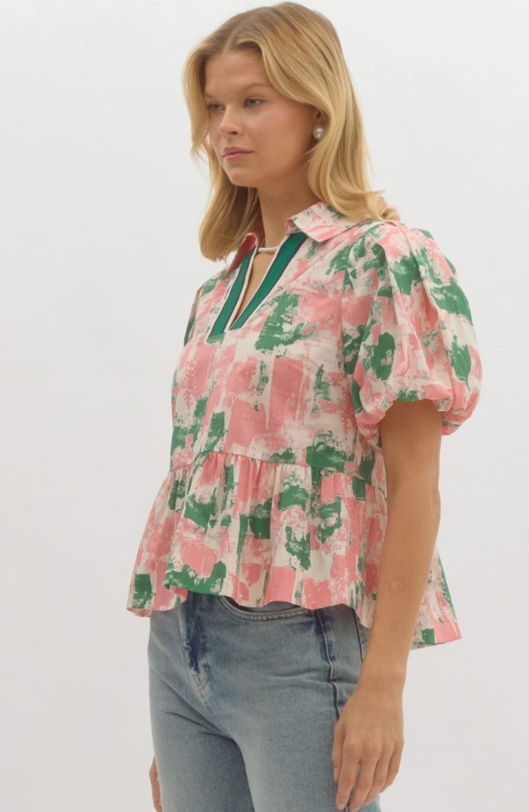 Watercolor Ribbon Neck Blouse entro 
