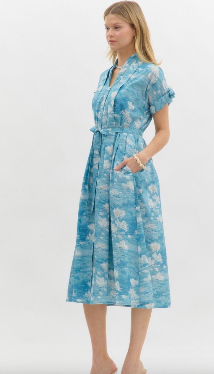 Watercolor Tie Waist Midi entro 