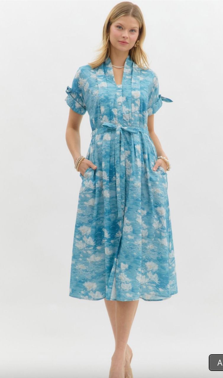 Watercolor Tie Waist Midi entro 