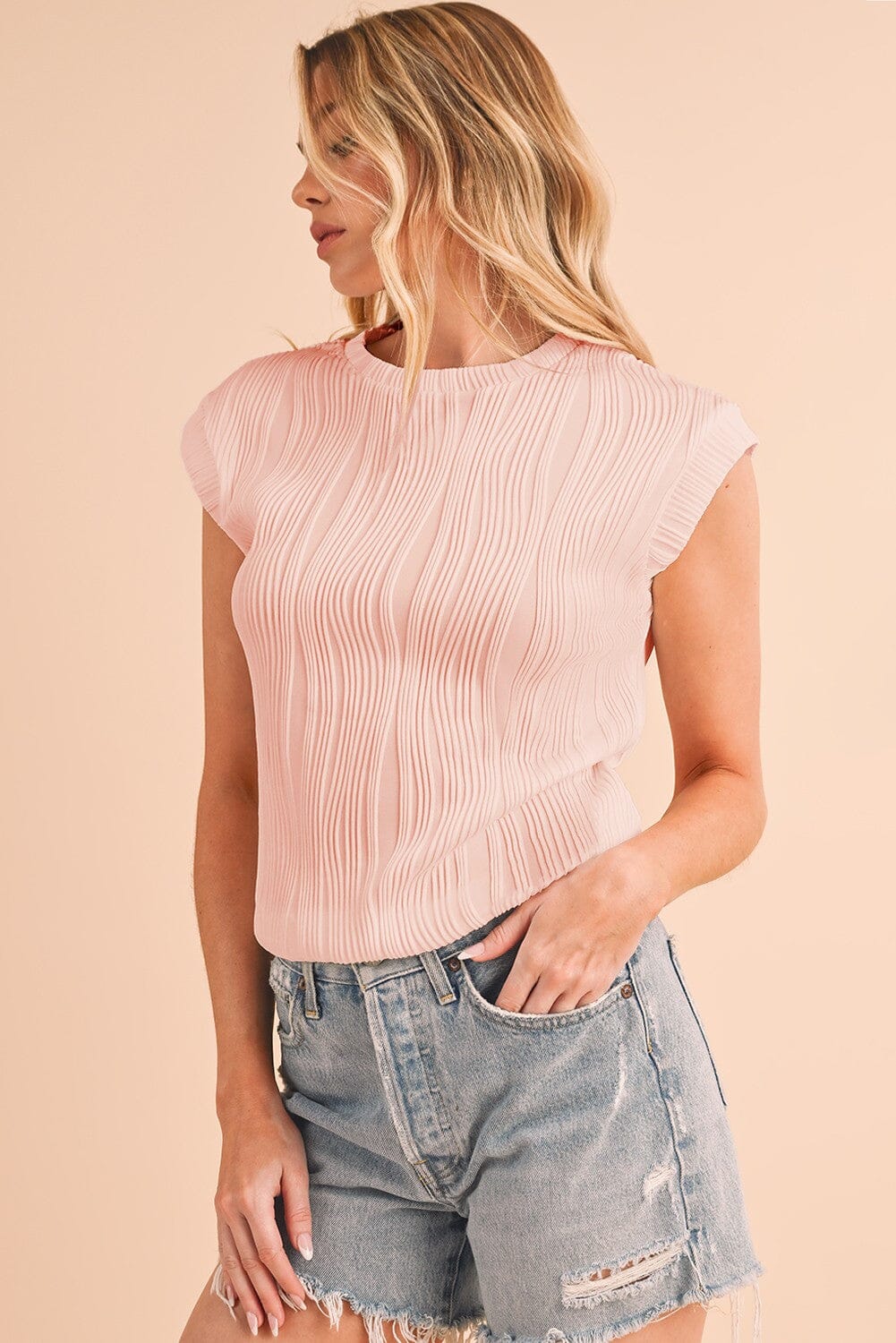 Wavy Solid Batwing Sleeve Top Shewin 