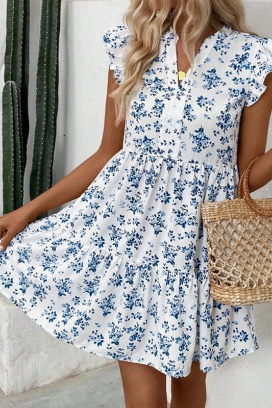 White and Blue Vintage Floral Dress Wholesalesir 