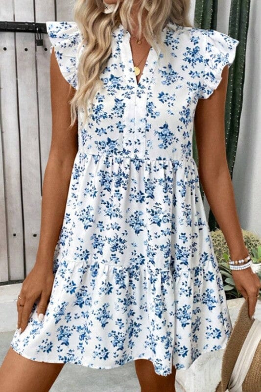 White and Blue Vintage Floral Dress Wholesalesir 