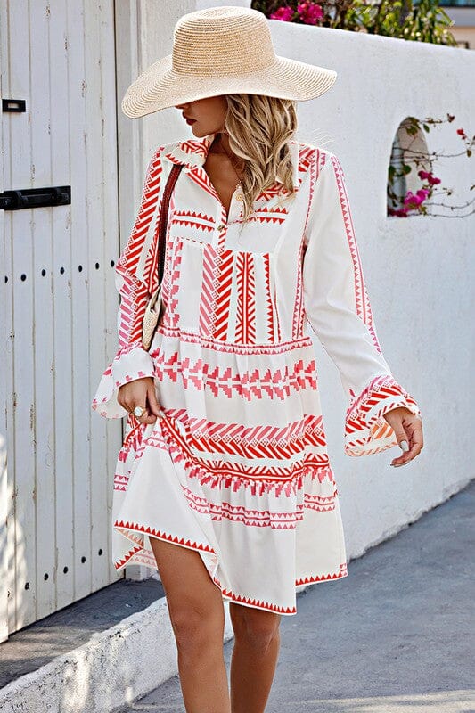 White and Red Tribal Print Tunic supreme fashion 