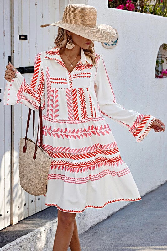 White and Red Tribal Print Tunic supreme fashion 