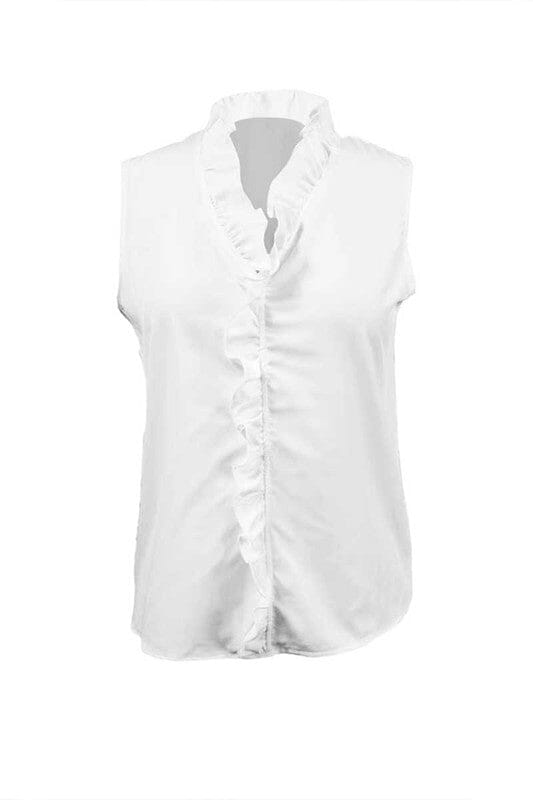 White Frilled Neck Sleeveless Top Asia Direct 