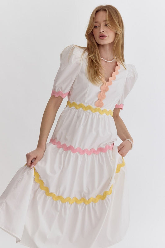 White Midi with Pastel Colorblock Ric Rac entro 