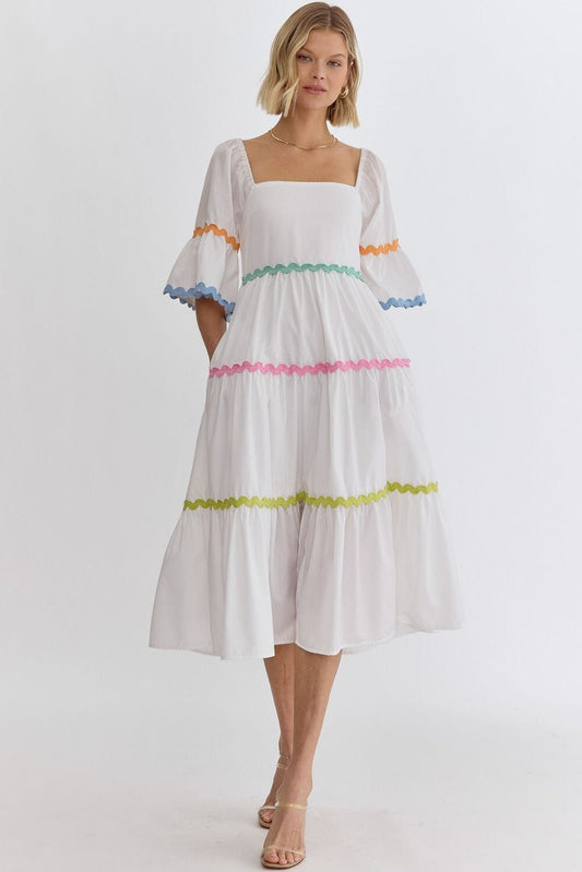 White Midi with Pastel Ric Rac entro 