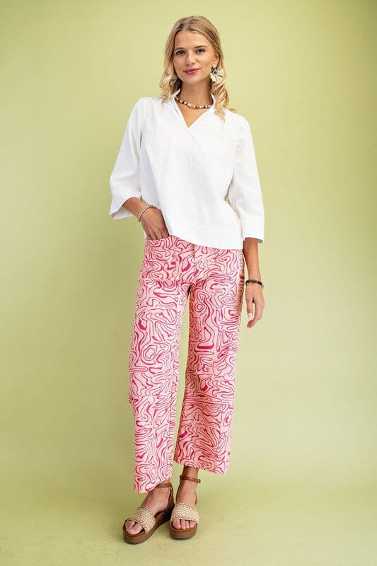 White Ruffle Neck 3/4 Sleeve Top Gigio 