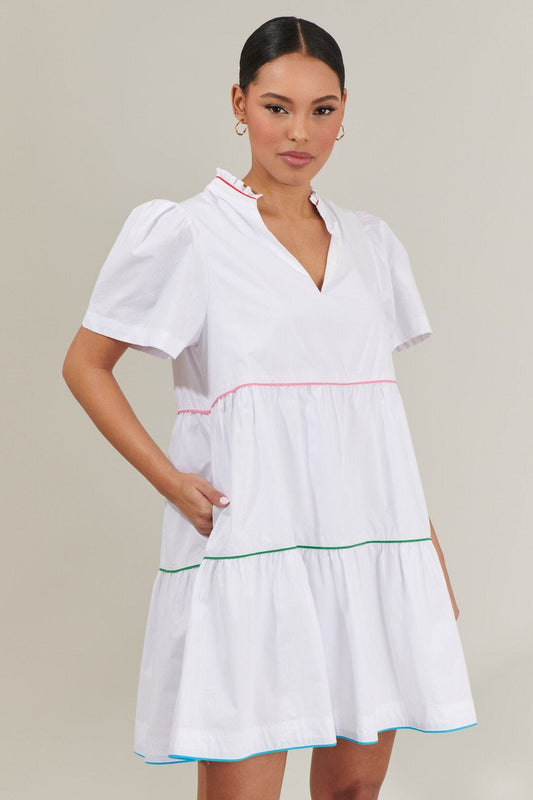 White Tiered Dress with Multi Color Piping Sugarlips 