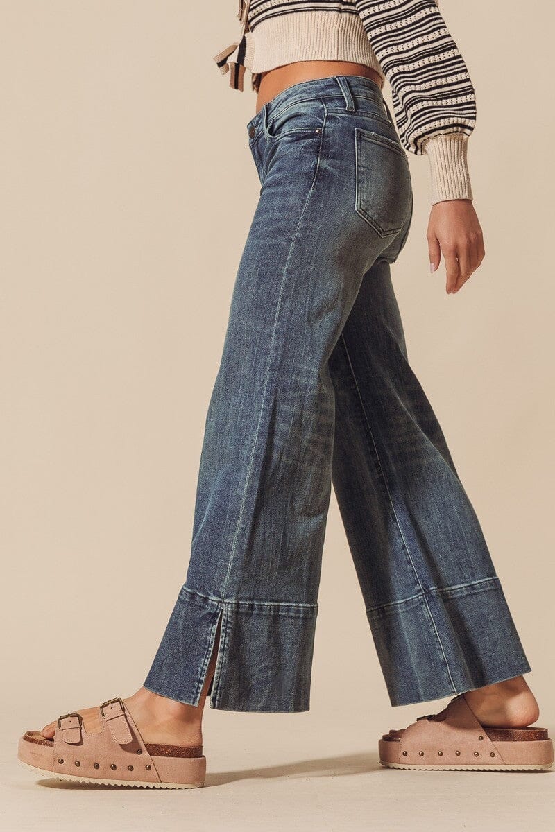 WIDE LEG FLARE DENIM JEANS WITH SIDE SLITS So Me 