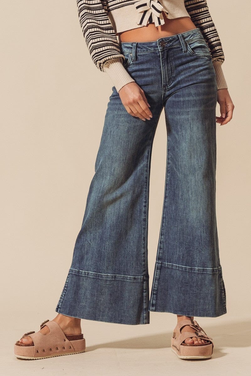 WIDE LEG FLARE DENIM JEANS WITH SIDE SLITS So Me 