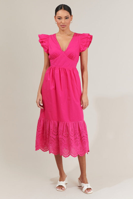Zayla Poplin Eyelet Midi Dress Sugarlips 