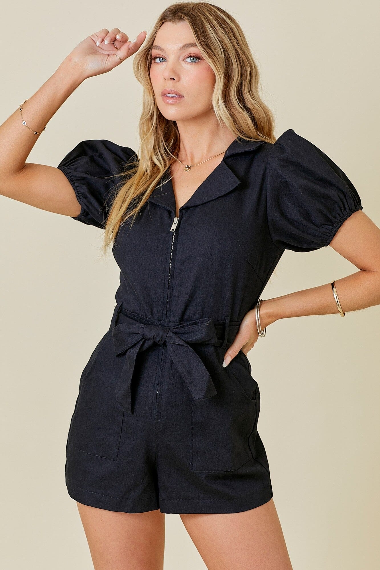 ZIP UP ROMPER WITH PUFF SLEEVES day + moon 