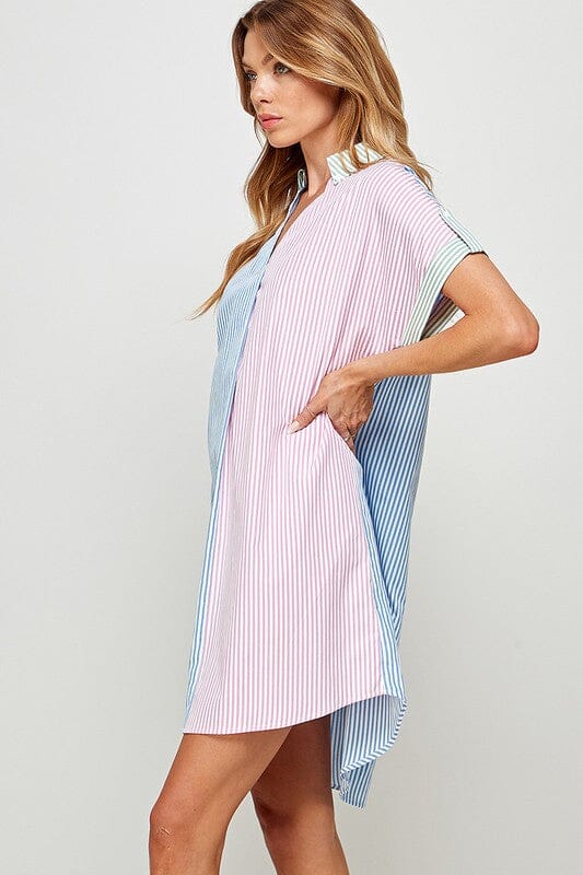23 Colorblock Striped Shirt Dress - SNAP-Something New And Pretty