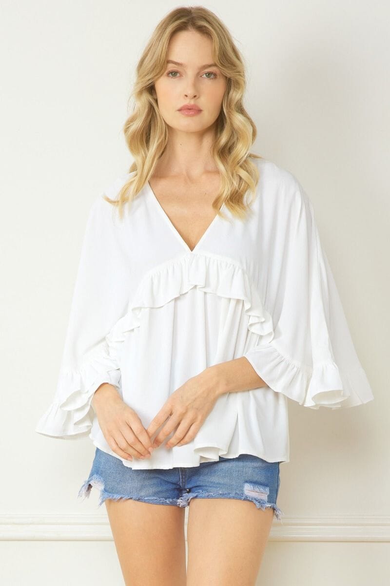3/4 ruffle detail top entro 