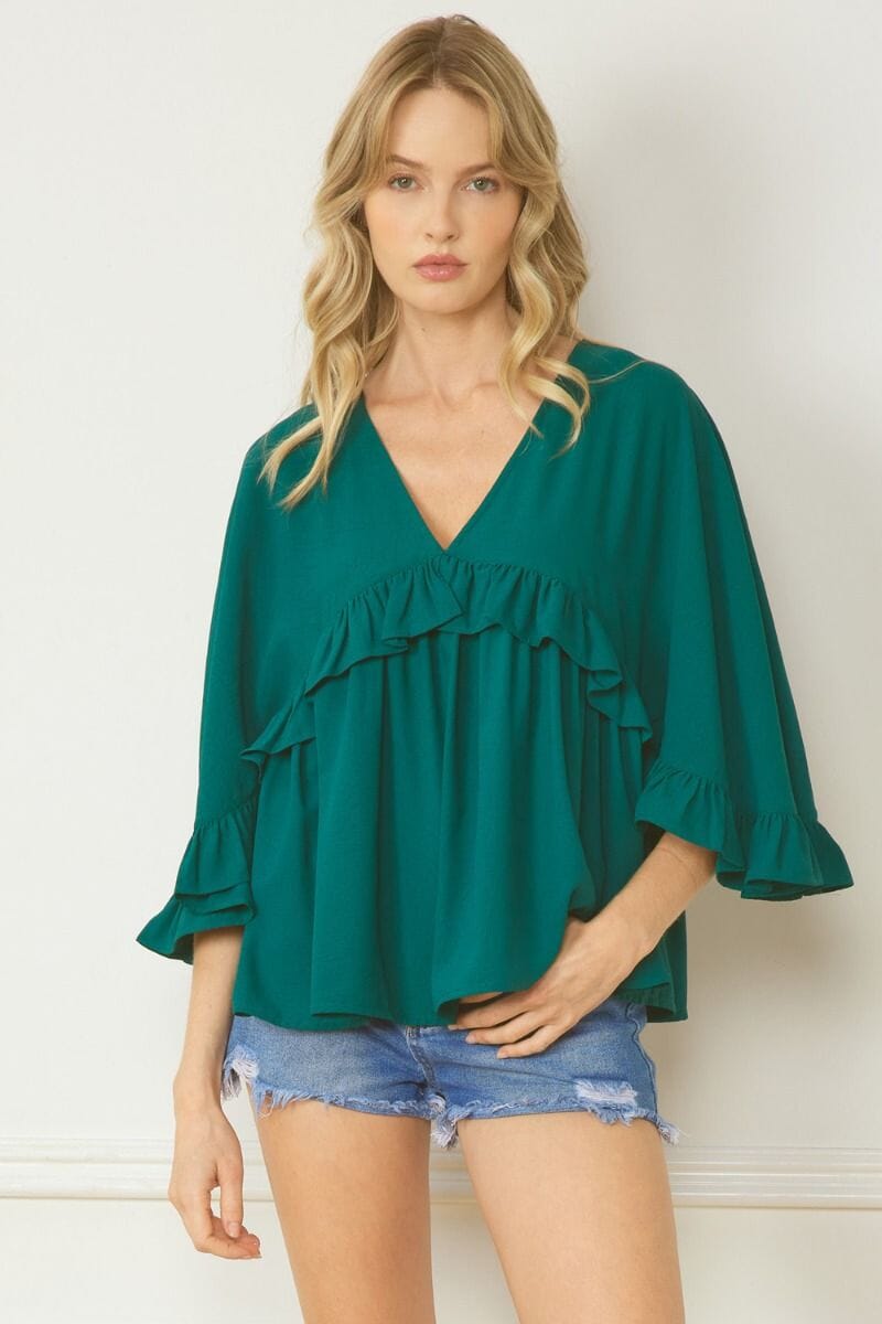 3/4 ruffle detail top entro 
