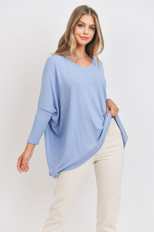 3/4 Sleeve V-Neck Boxy Brushed Intermingle Top Cherish 