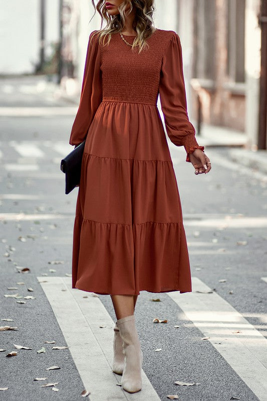 A Line Smocked Chest Dress SNAP-Something New And Pretty A Line Smocked Chest Dress SNAP-Something New And Pretty