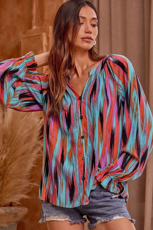 Abstract Brush Button-Up Top andree by unit 