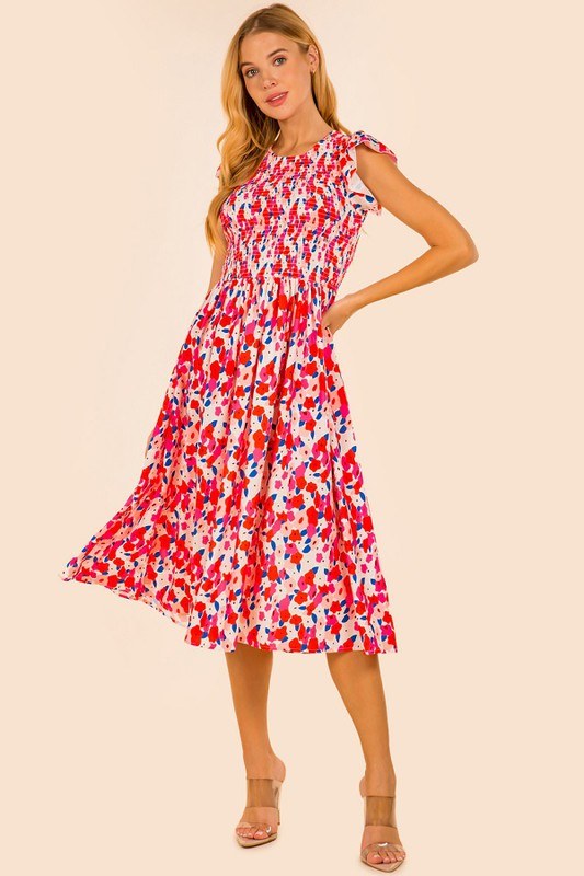 Abstract Floral Flutter Sleeve Dress Sundayup 