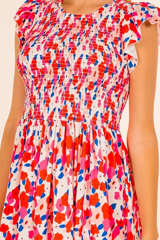 Abstract Floral Flutter Sleeve Dress Sundayup 