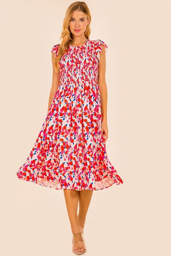 Abstract Floral Flutter Sleeve Dress Sundayup 
