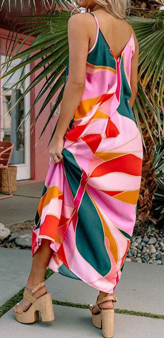 Abstract Multicolor Satin Maxi Dress pretty bash 
